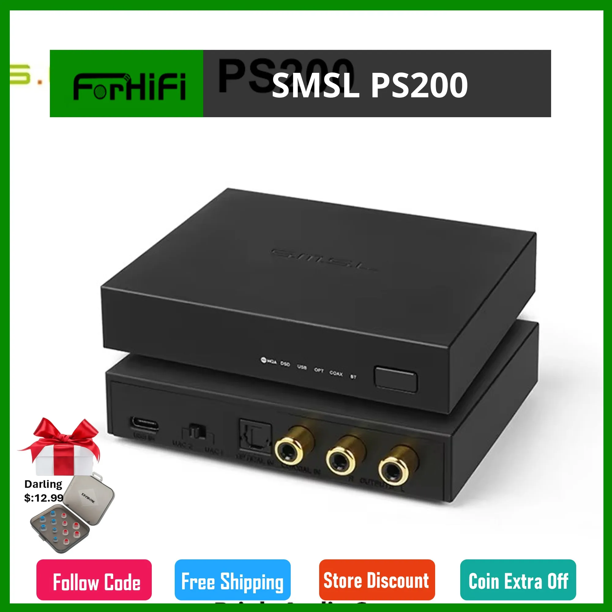 SMSL PS200 Multifunctional Audio Decoder DAC ES9039Q2M MQA Decoding Support PCM768 DSD512 Bluetooth 5.0