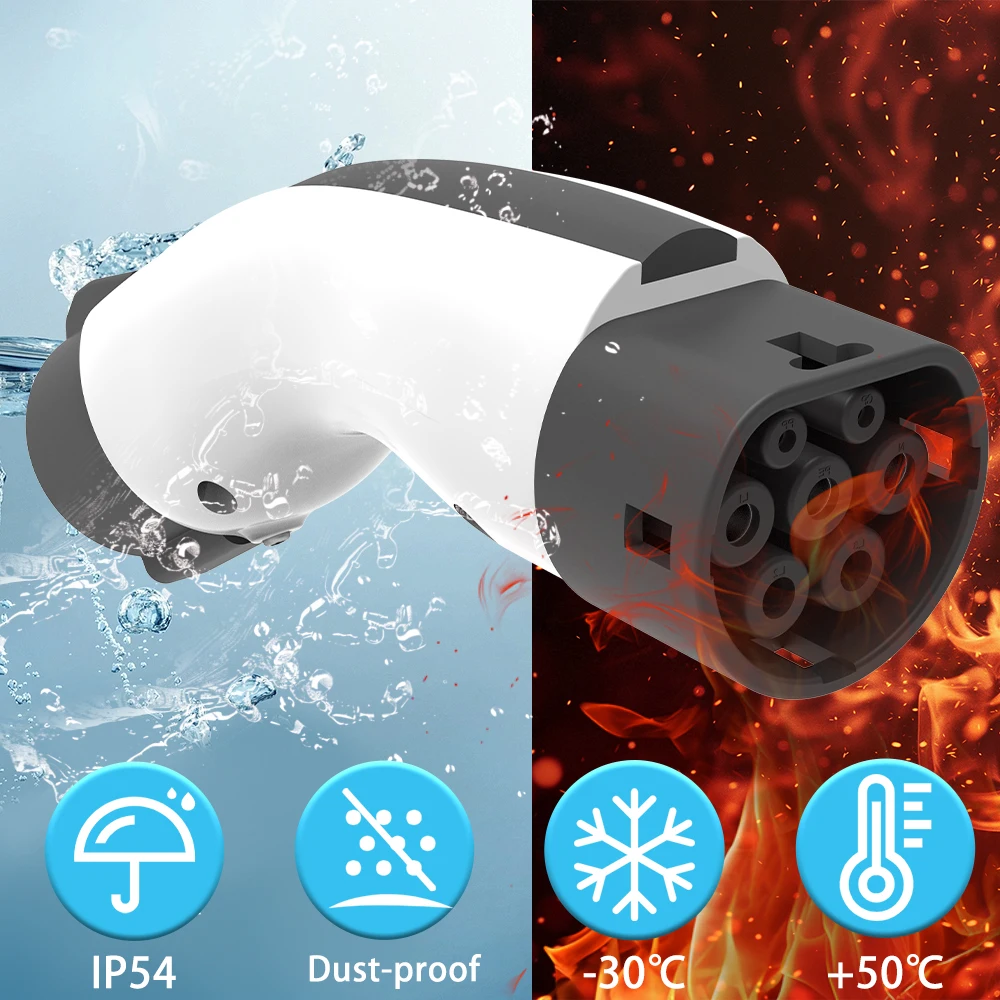 Unirise Type1 to Type2 Adapter EV Charging Converter 32A 7KW 250V  SAE J1772 AC Charger to IEC 62196 Electric Car Type2 Socket