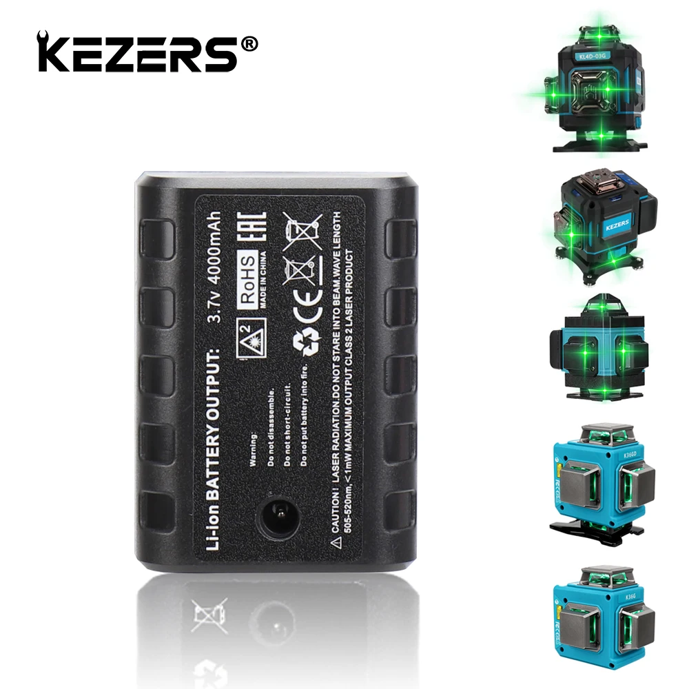 KEZERS Green/Red Laser Level 3.7V 4000mAh Chargable Lithium Battery For K12GL/KL4D-03G/KL4D-02G/KL4D-01G/K36G/K36GD