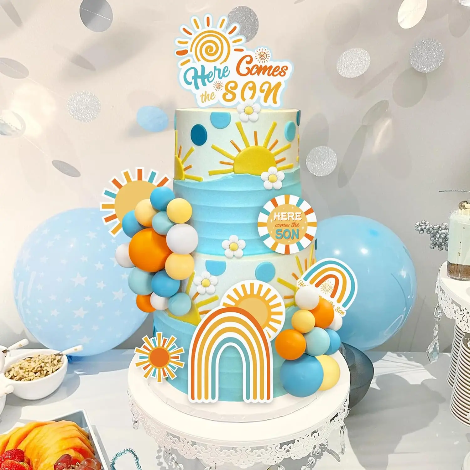 Here Comes the Sun Cake Picks Colorful Ball Shaped Cake Topper Pearl Balls Cupcake Cake Insert Topper for Birthday Party Wedding