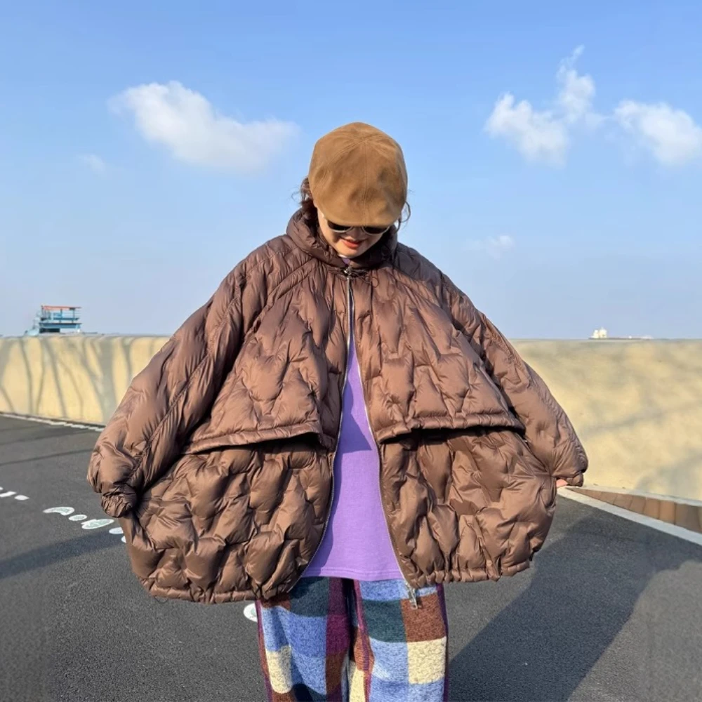 

New 2025 Winter Clothes Women Fashion Lightweight Down Coat Hooded Loose White Duck Down Overcoat Puffer Jacket Female Oversize