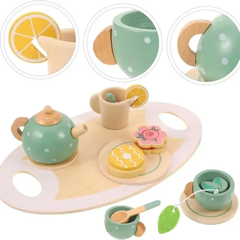 Juego de té de simulación, casa de muñecas de té de la tarde, postres, juego de té para niños, casa de juegos, modelo de fruta, accesorios dulces realistas, juego de madera para niños