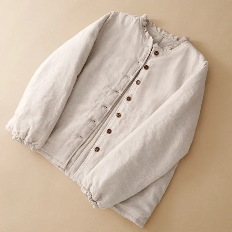 2026 New Autumn Cotton Women's Coat Chinese Casual Ruffle Edge Outerwear Single Breasted Long Sleeve Female Jacket