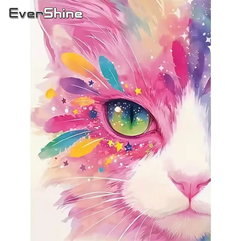 Evershine Tier-Diamantmalerei Katze Acryl-Bastelbedarf Vollquadratisches Mosaik DIY Strass-Stickerei Heimdekoration