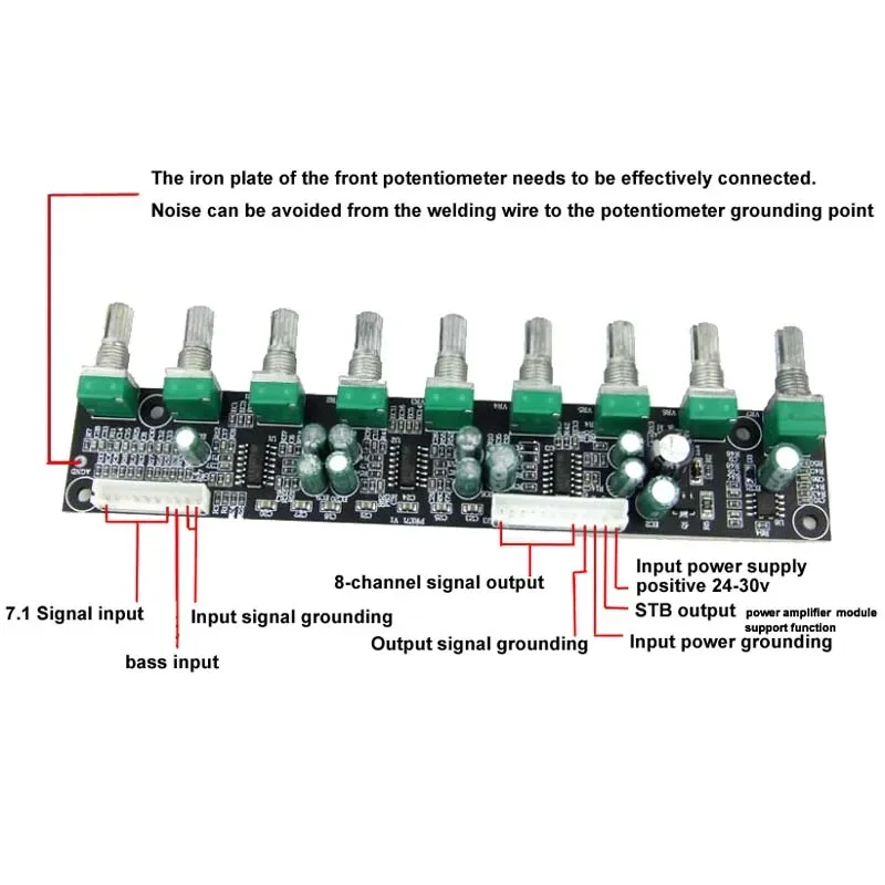 7.1 Preamplifier Tone Amplifier Board DC Power Independent Volume Adjustment Bass Frequency Adjustment Automatic Mute