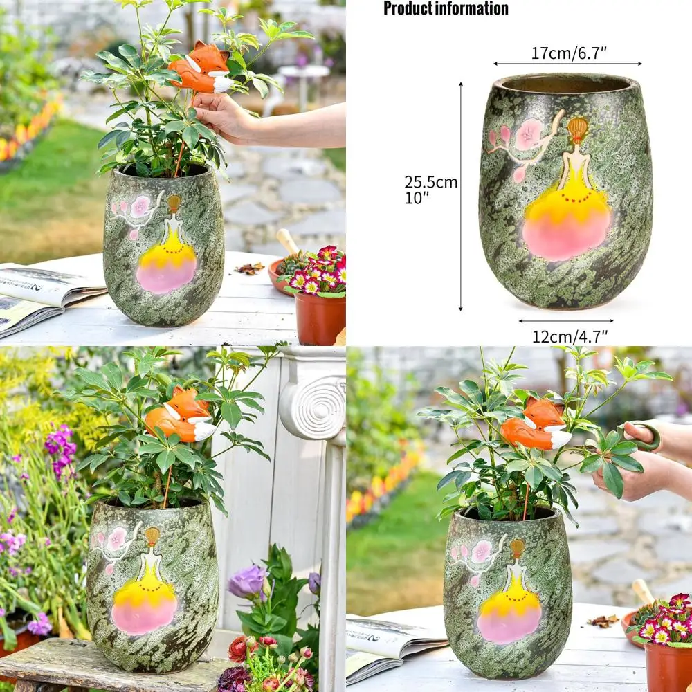 

10.6 Hand-Painted Ceramic Succulent Pot with Drainage, Unique Textured Decor Planter for Indoor/Outdoor Use