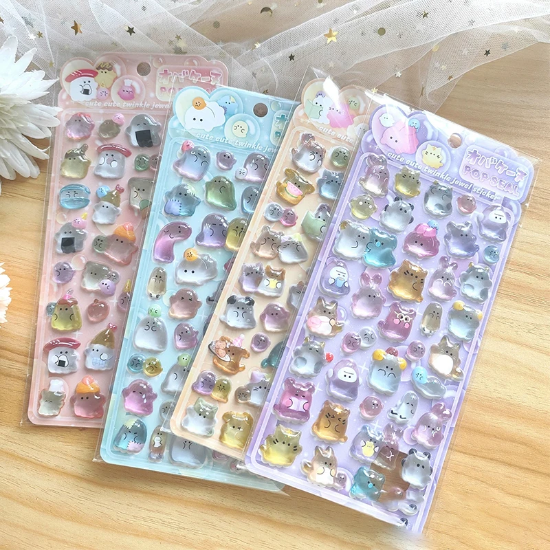 1 قطعة-4 قطعة لطيف شفاف البوب ختم الإغاثة كريستال ملصقات ثلاثية الأبعاد-ديكور رائع لسجل القصاصات والهواتف والحرف اليدوية متجر أنيمي #1