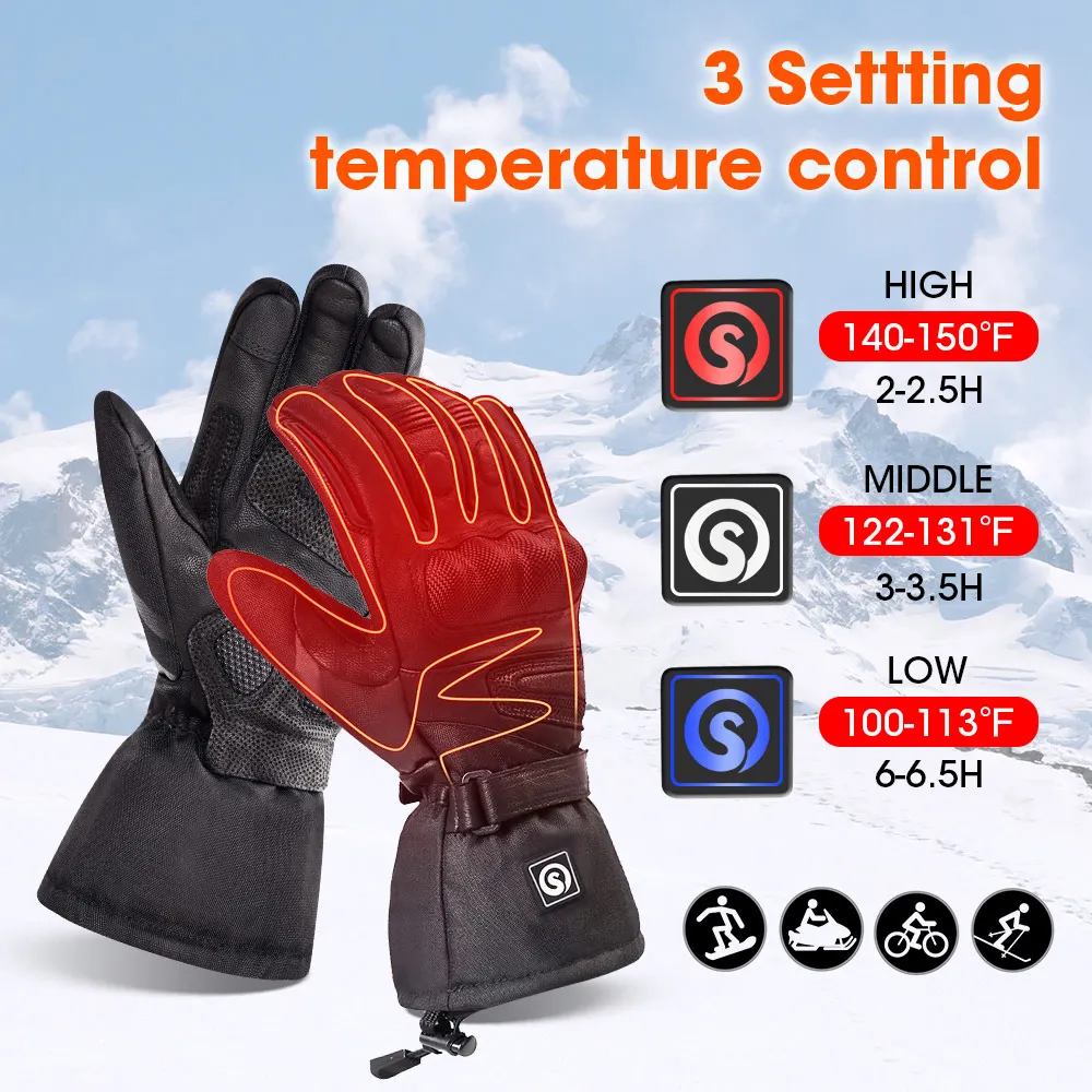 Snow Deer Winter Electric Heated Gloves Warm Men Women Sheepskin Leather Waterproof Rechargeable Battery Heated Motorcycle Glove