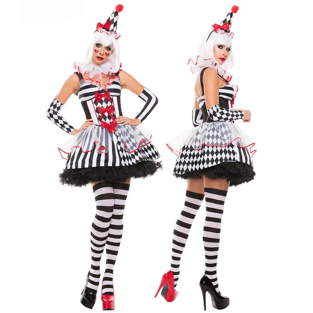 Sexy Lady Circus Clown Costume Carnival Halloween Jester Cosplay Fancy Party Dress