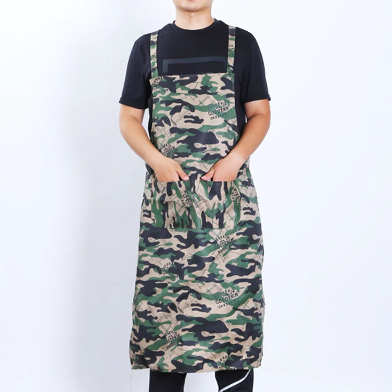 Camo Men's Suspenders Pocket Apron, Restaurant Overalls, Kitchen, Antifouling, Waterproof, Household, Cooking, Sleeveless, Fashi