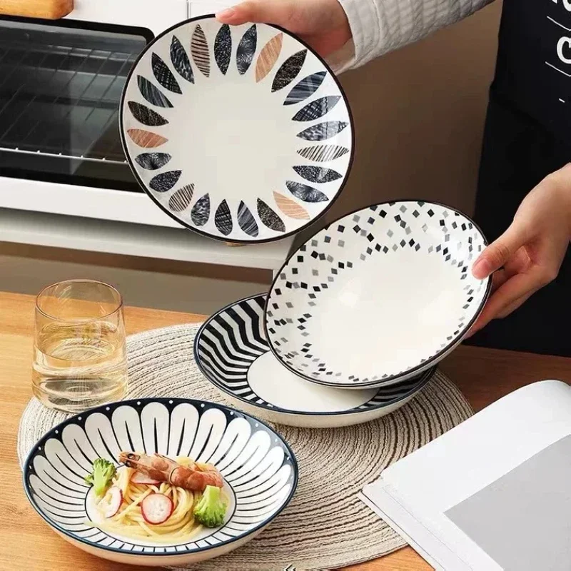 Japanese Style 8-inch Ceramic Dining Plate, Home High-end Kitchen Accessories, Tableware and Plates, Japanese Kitchen Deep Plate