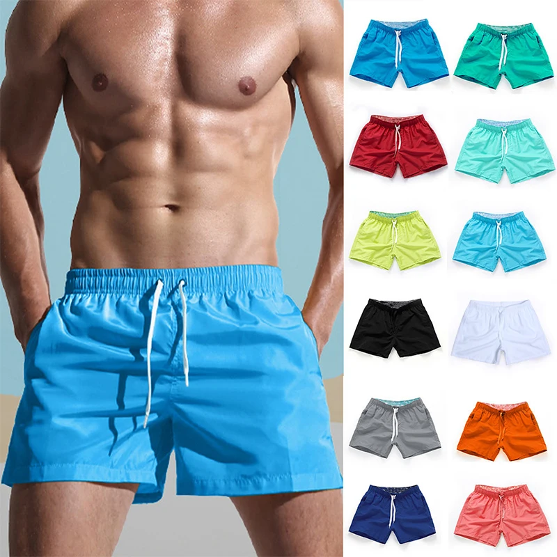 

S-3Xl Boardshorts Shorts Men Breathable Summer Quick Dry Thigh Length Plus Size Shorts Male Solid Drawstring Beach Shorts Men