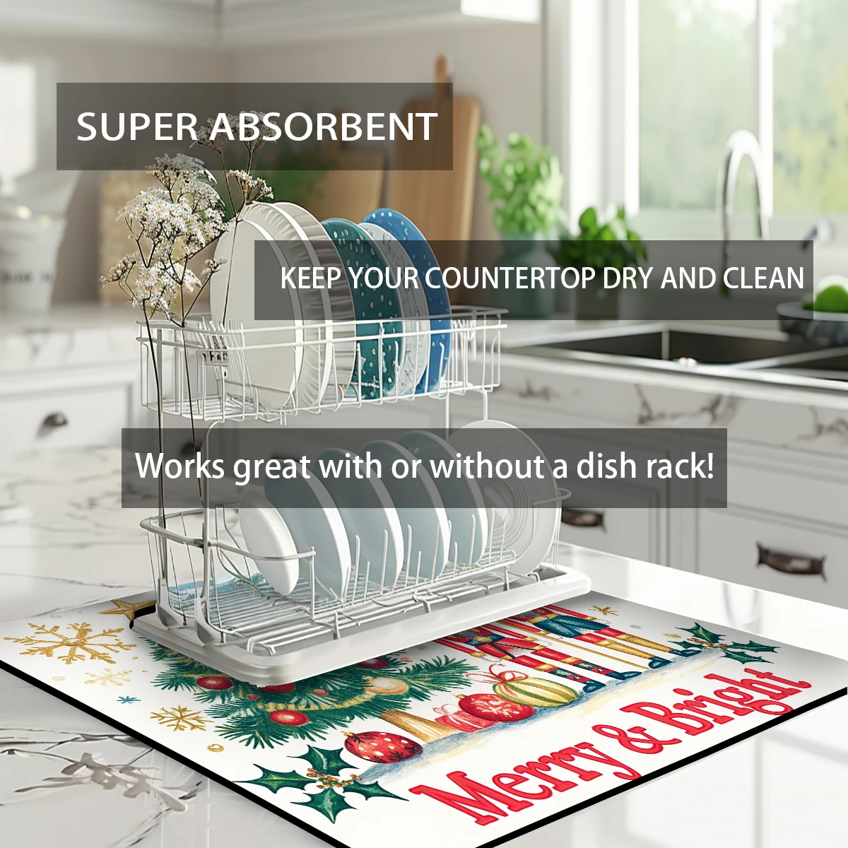 Kitchen Drying Mat Christmas Tree Dry Coffee Mat Absorbent Dish Placemat   Table Cup Drying Mats Table Decoration Accessories