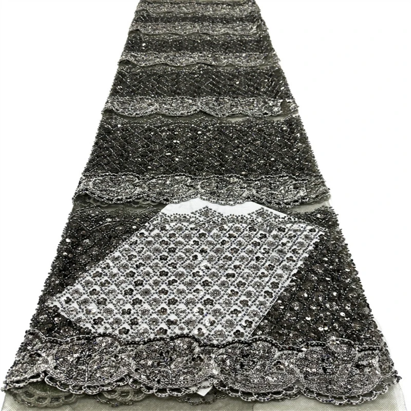 New Style African Nigerian 3D Embroidery Tulle Sequins Lace Fabric 2026 High Quality French Beaded Mesh Lace Fabric Prom Dress 5