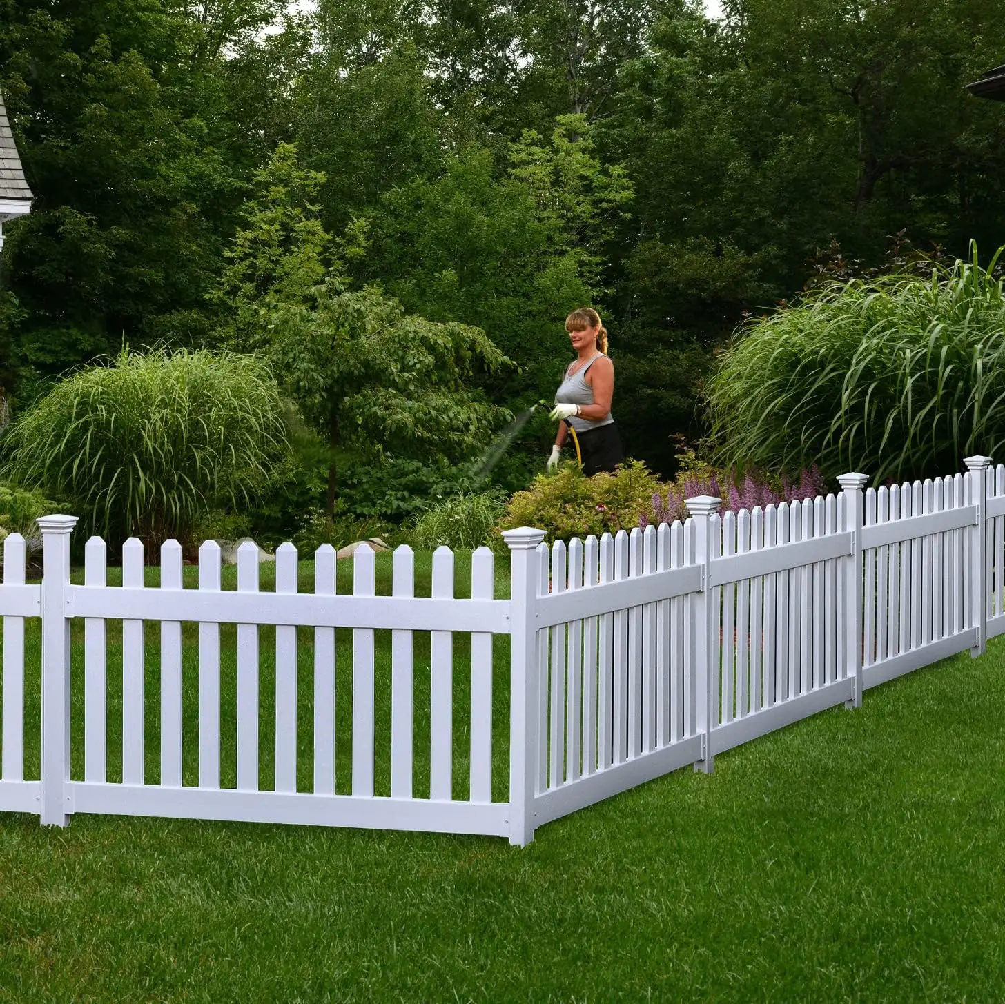 Easy Install White Vinyl Picket Fence Kit - 3ft H x 6ft W, No Dig, DIY Backyard Border