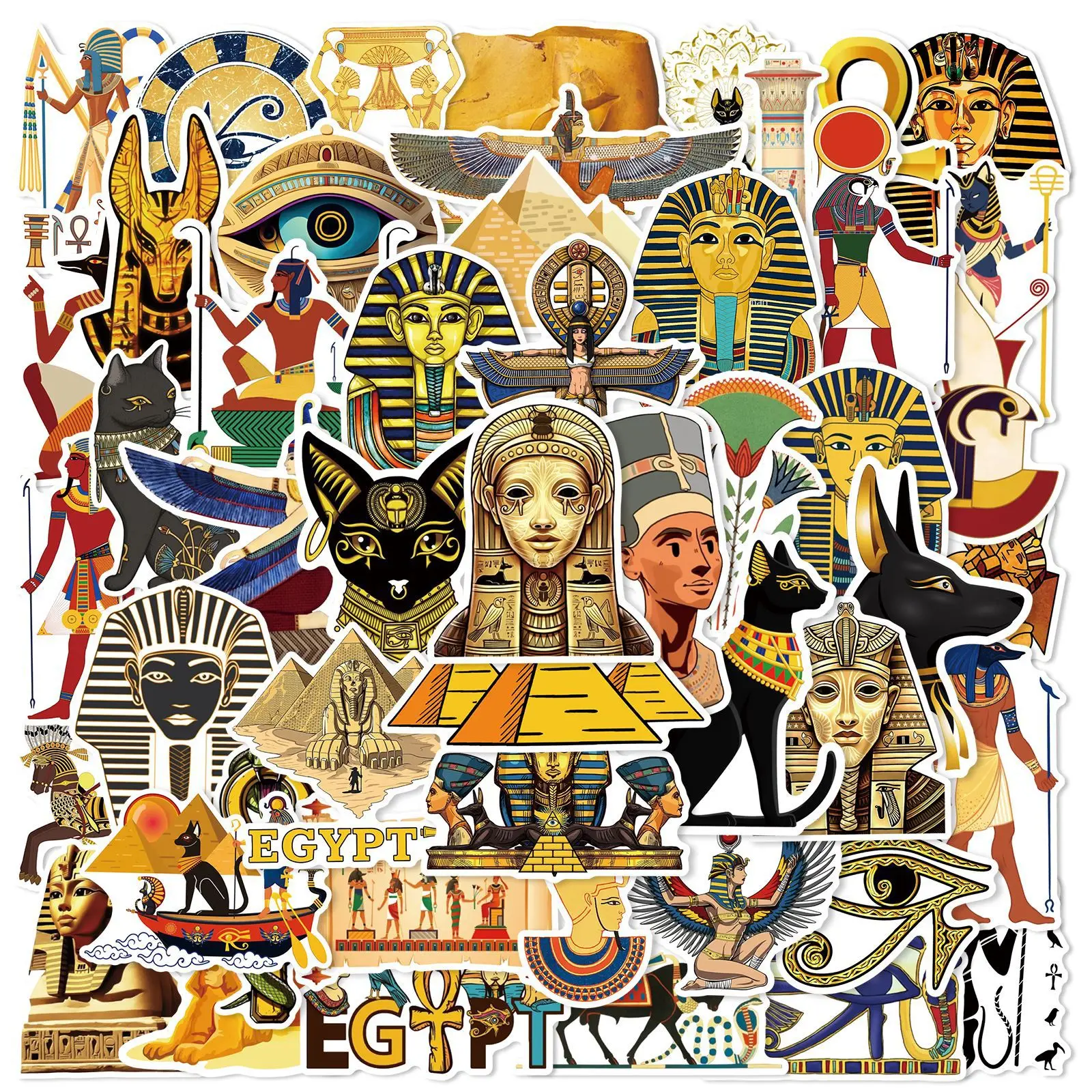 50Pcs Egyptian stickers Pharaoh and Bastet DIY Stickers Scrapbooking Phone Luggage Skateboard Waterproof Decals