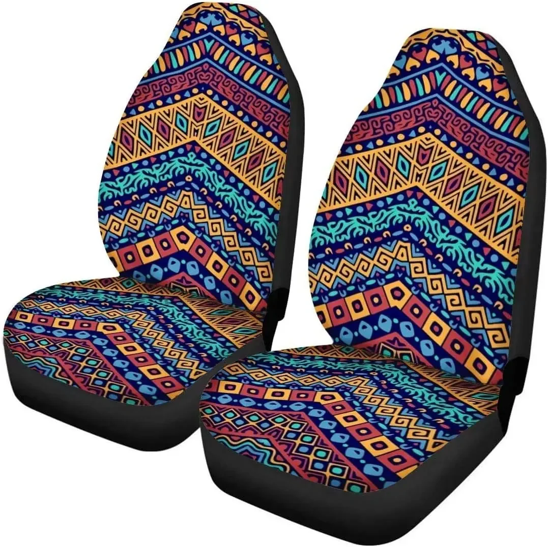 Boho Style Colorful African Ethnic Tribal Geometric Universal Car Seat Cover Front Seats Soft Durable Bucket Seats Protector