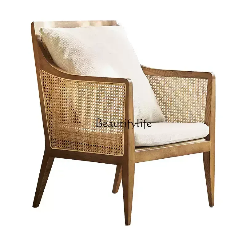 

Nordic solid wood sofa chair balcony leisure elderly rattan chair three-piece B & B hotel