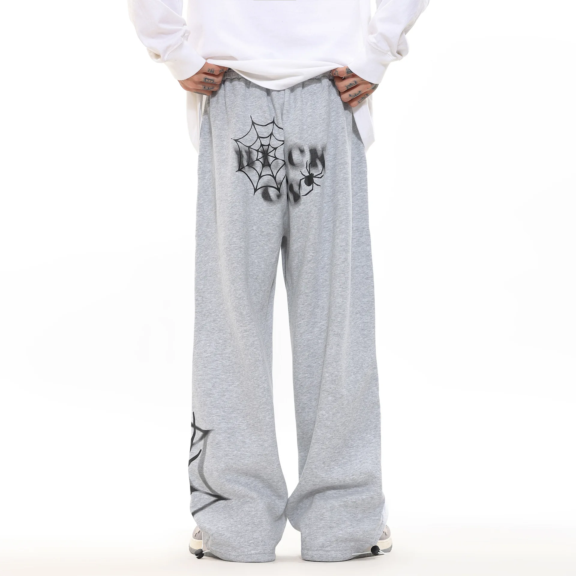OR FL Women's American Retro Spider Print Slacks Leisure Sweatpants Trendy Brand Street Hip Hop Wide Leg Baggy Trousers Pants