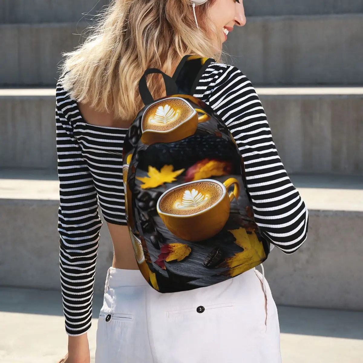 Autumn Latte A Cozy Coffee Moment With Golden Leaves Backpack Student Boys Girls BookBag Kids School Bag Laptop Shoulder Bags