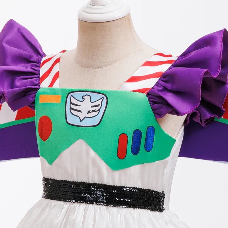 Girls Outer Space Themed Short Sleeve Tutu Dress Plane Wing Ruffle Decor Costume For Birthday Halloween Carnival Pretend Play image 4
