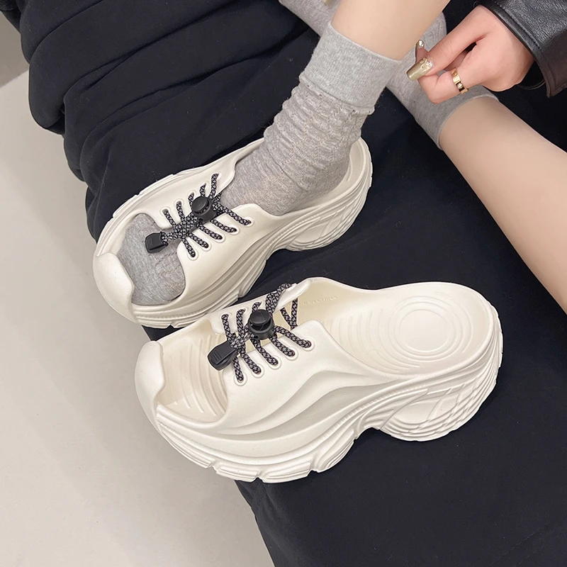 الصنادل النسائية 2025 جديد قصير سميك الراحة لطيف منصة النعال الصيف سميكة القاع القوس صندل خشبي الوجه يتخبط النساء #6