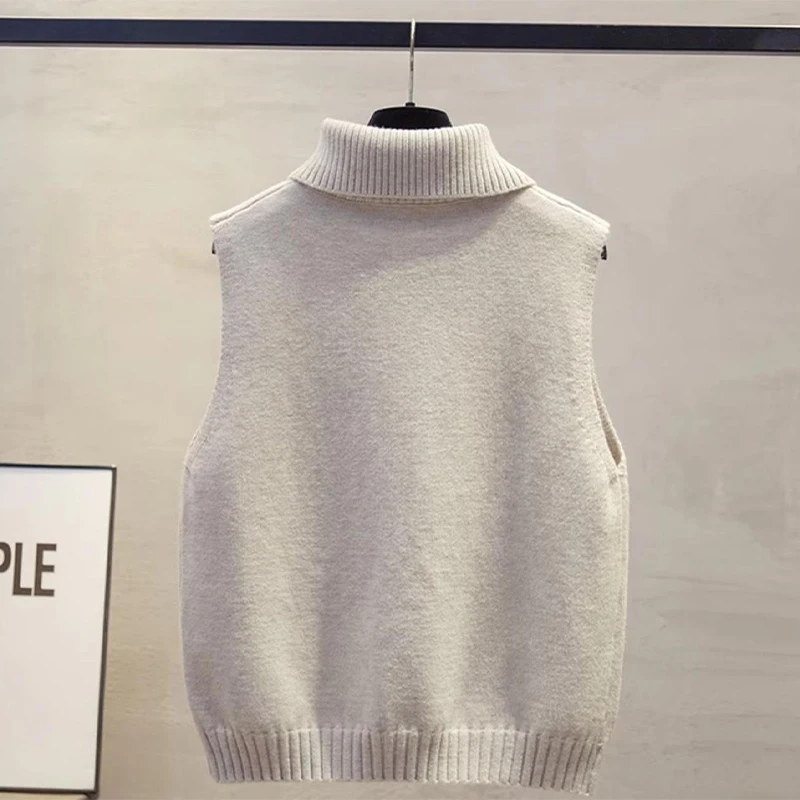 *Autumn Winter Korean Solid Color Lapel Sleeveless Versatile Casual Knitted Vest For Women