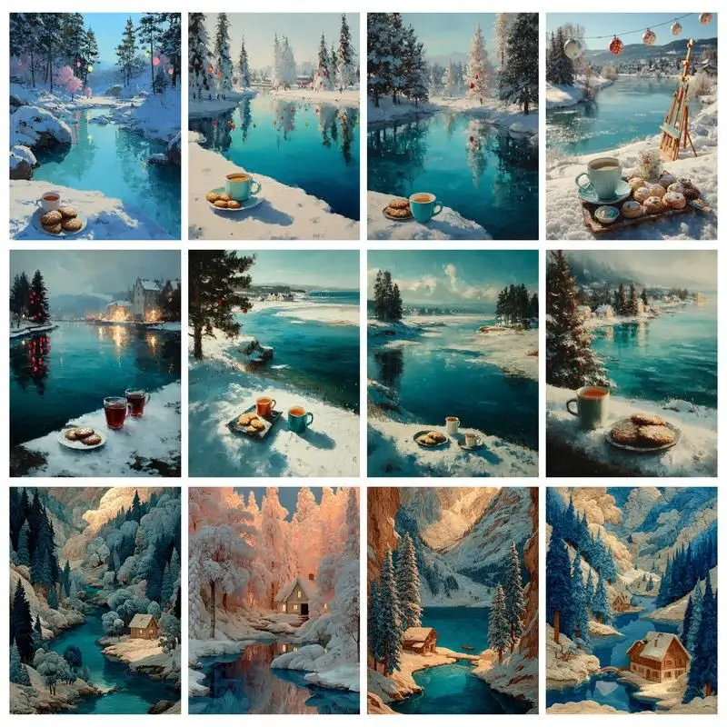 

GATYZTORY Painting By Numbers Snow Mountain Lake View Acrylic Drawing On Canvas Picture HandPainted For Adults Kits Home Decor