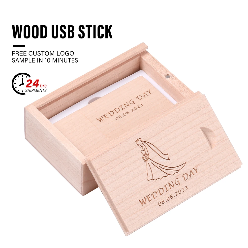 Unidad Flash USB de madera de nogal, 5 unidades por lote, 128GB, unidad de bolígrafo con logotipo personalizado gratis, 64GB, memoria para estudio de fotografía, 64GB, regalo de boda