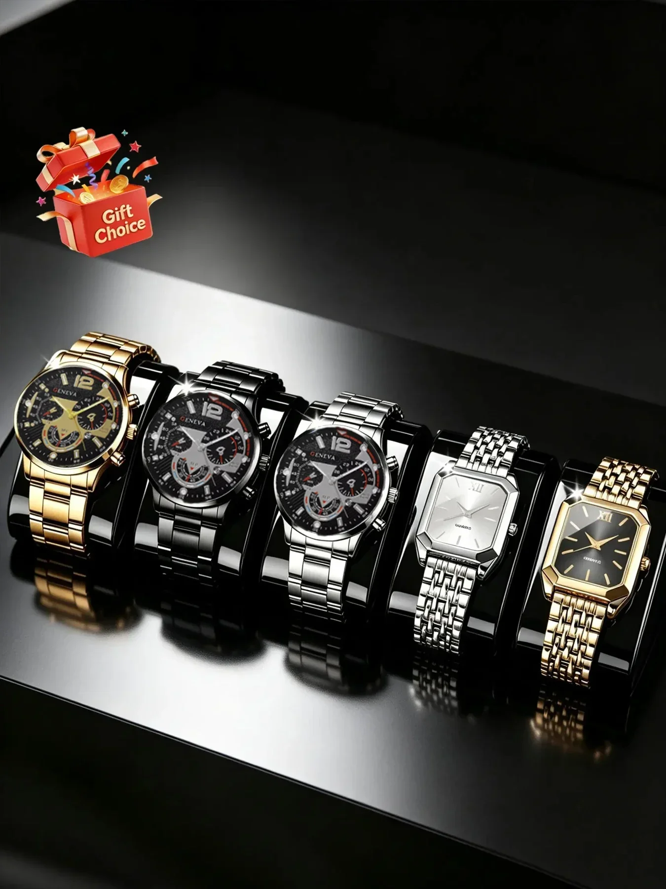 **5-Piece Women's Light-Luxury Square Quartz Watch Set with Steel Bracelet, Minimalist Student Style**
