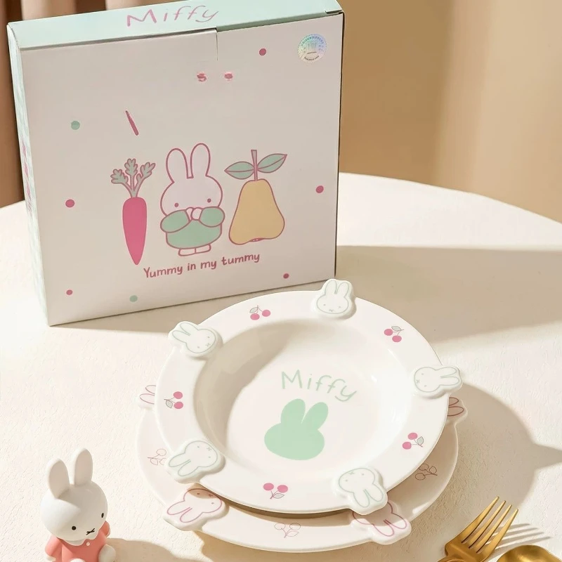 Cartoon Kawaii Miffy Flat Plate Ceramic Thick Printing Alien Tableware Does Not Fade Household Use Good Looks Send To Girls Gift
