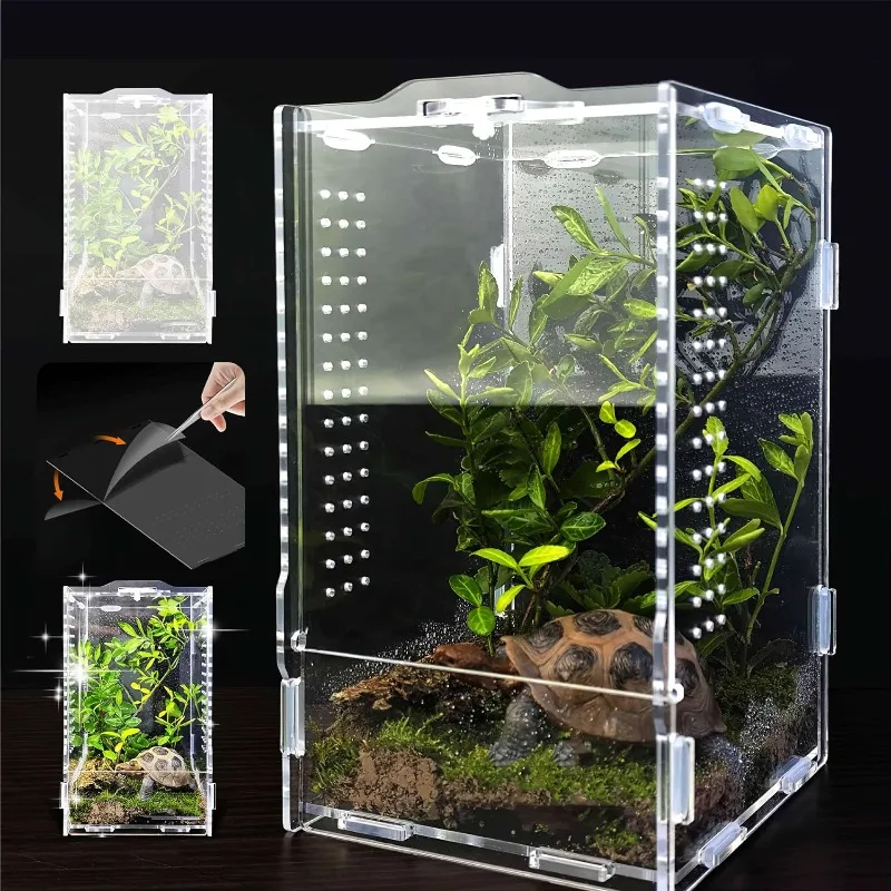 Reptile Acrylic Enclosure High Transparency Habitat Tank for Spider Mantis Gecko Corn Snake Breeding Box with Ventilation Holes
