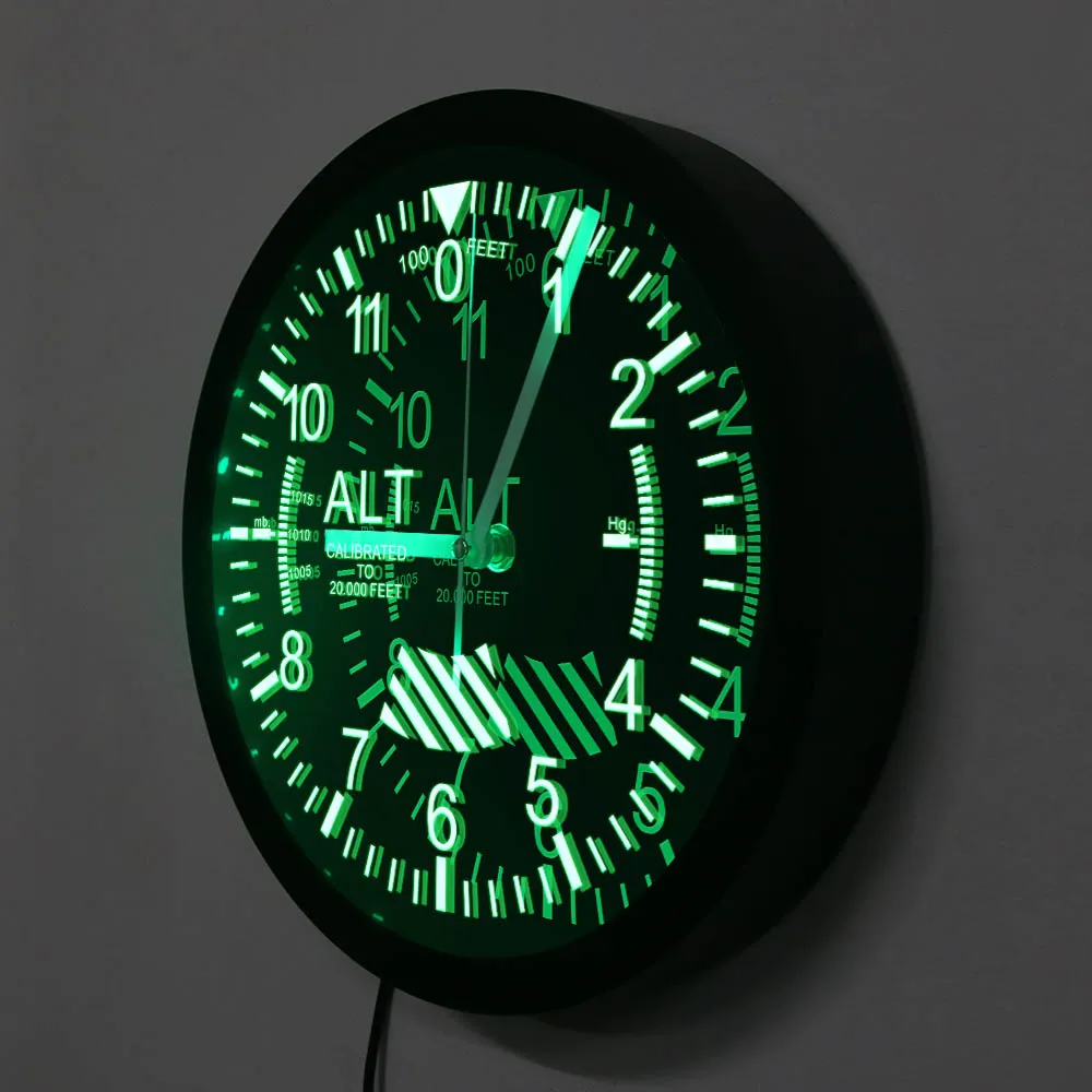 Altimeter Neon Sign LED Wall Clock Altitude Meter Tracking Pilot Air Plane Altitude Measurement Modern Wall Clock Watch Gag Gift