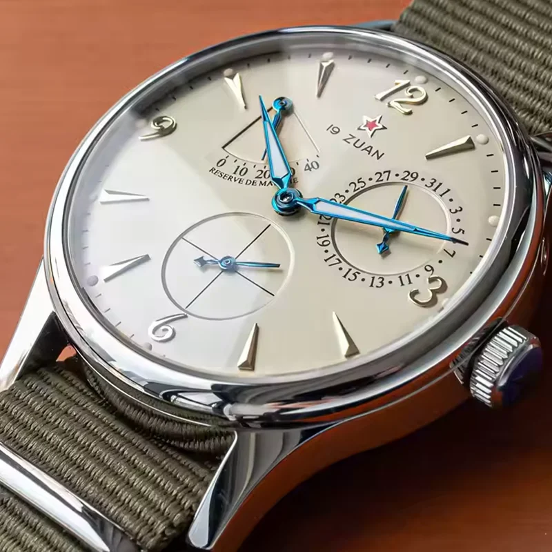 Calenda Seagull1963 Pilot Herrenuhr-Set, 40 mm, ST1780, automatisches mechanisches Uhrwerk, Saphirglas, Retro-Stil, wasserdicht