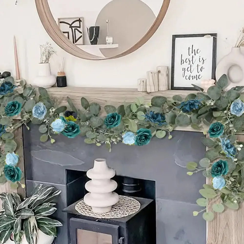 Plastic Kunstmatige Blauwe Roos Wijnstok Handgemaakte Festival Rose Vine Garland Realistische Fake Plant Home Bruiloft Decoratie