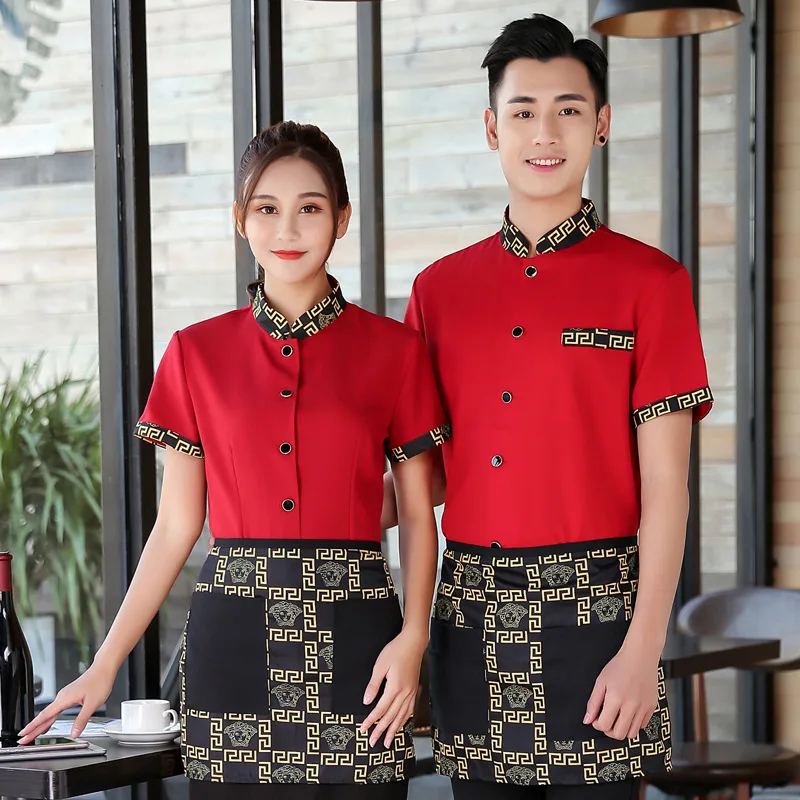 Wholesale Spot Hotel Waiter Short Sleeve Custom Large Size Chinese Tea House Restaurant Catering Work Clothes Small A