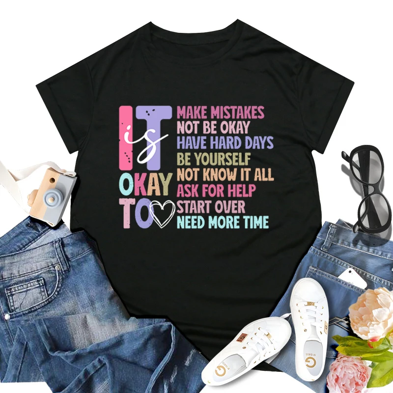 Retro It's Okay To Make Mistakes T-shirt Mental Health Motivational Shirt Special Education Teacher Vintage Short Sleeve T-shirt