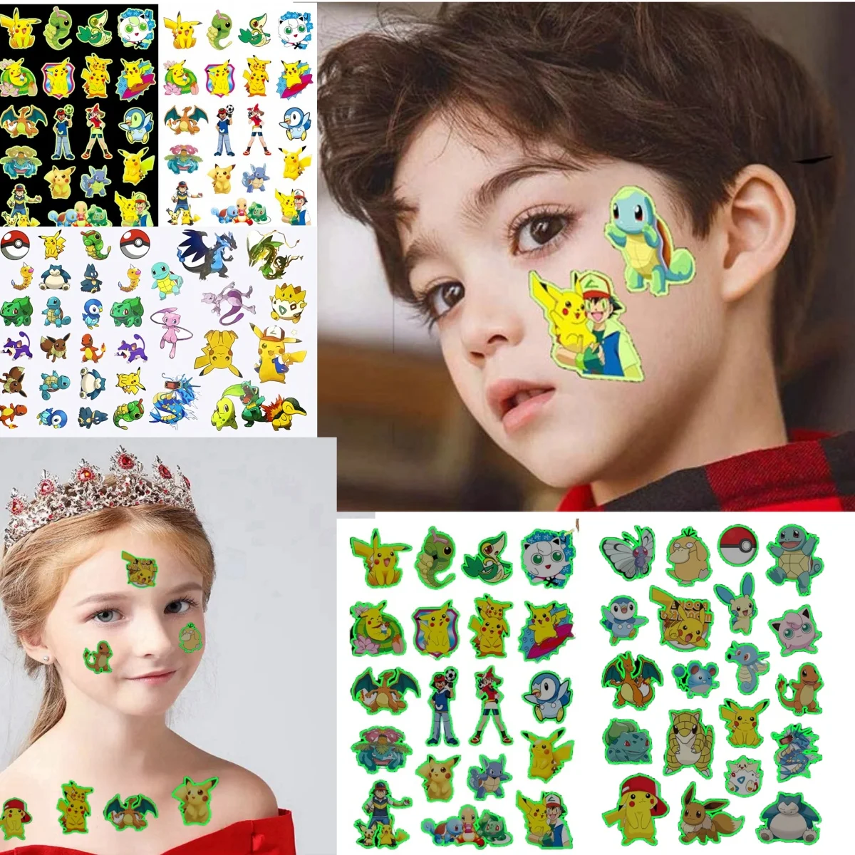 

Pokemon Tattoo Stickers Pikachu Luminous Tattoos Waterproof Sticker Funny Kids Girls Christmas Birthday Gift Reward Toy Supplies