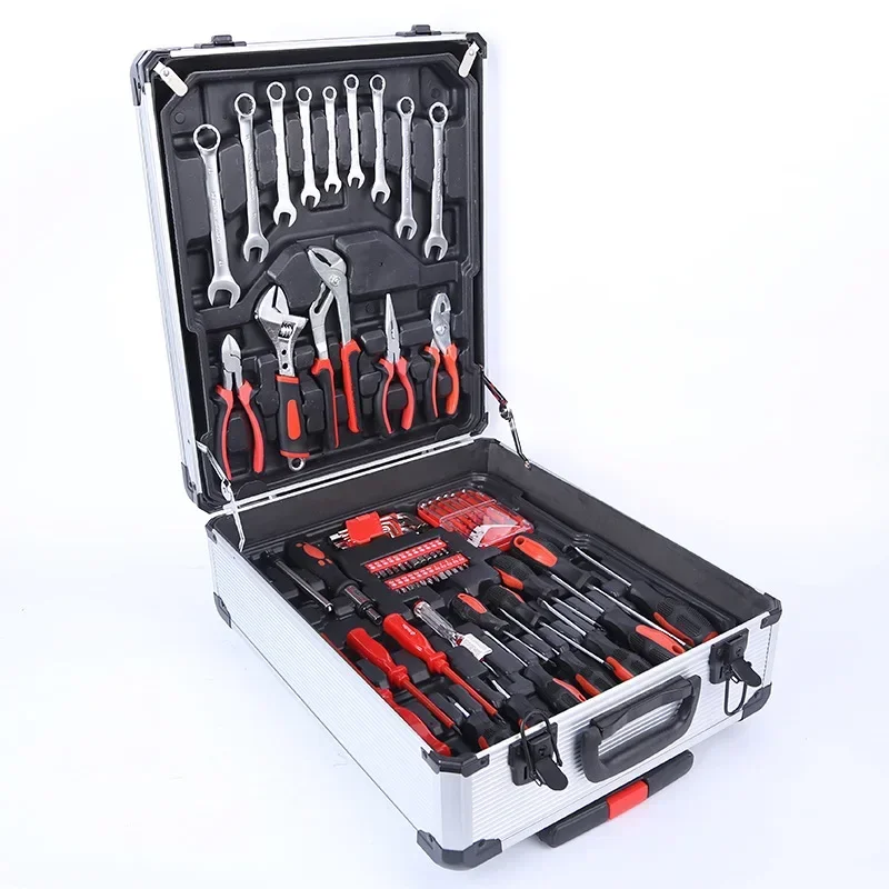 499 Piece Tool Set Kit With Pull-along Suitcase and Aluminum Box Four Layers of Hardware Combination Tools