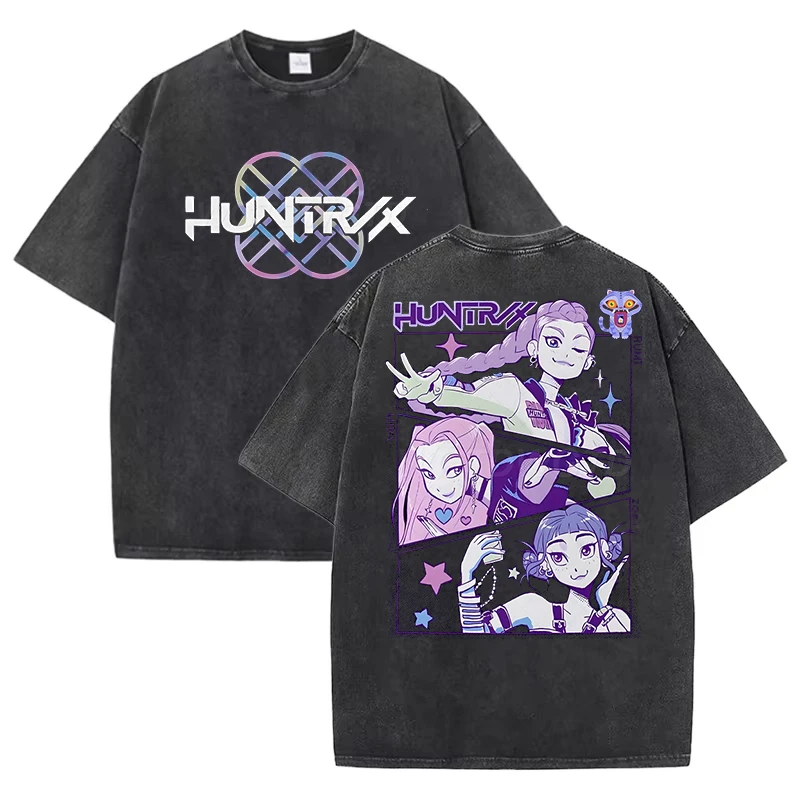 

Anime K-Pop Demon Hunters Graphic Washed T-shirt Women Men Harajuku Vintage Cotton Short Sleeve Oversized T-Shirts Fans Gifts