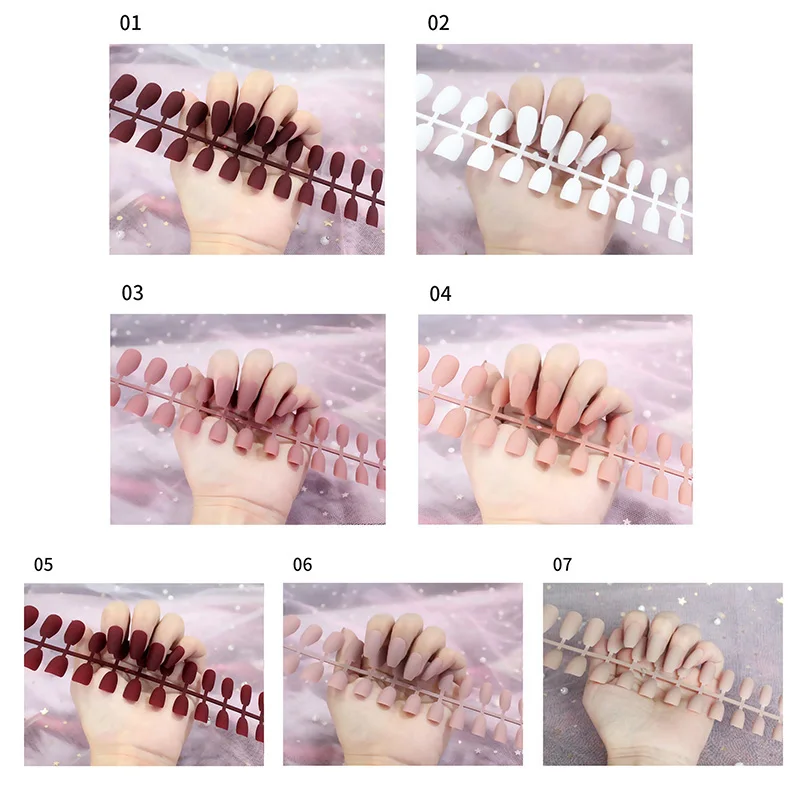 24 Pcs Matte Fake Nails Coffin False Nail Press On Nails Tips For Nails Art Gel Quick Building Mold Artificial Fingernails Tool