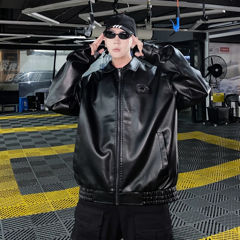 Hip Hop Autumn And Winter Men's Faux Leather Jacket Bomber Motocycle PU Coat For Women - Image 4