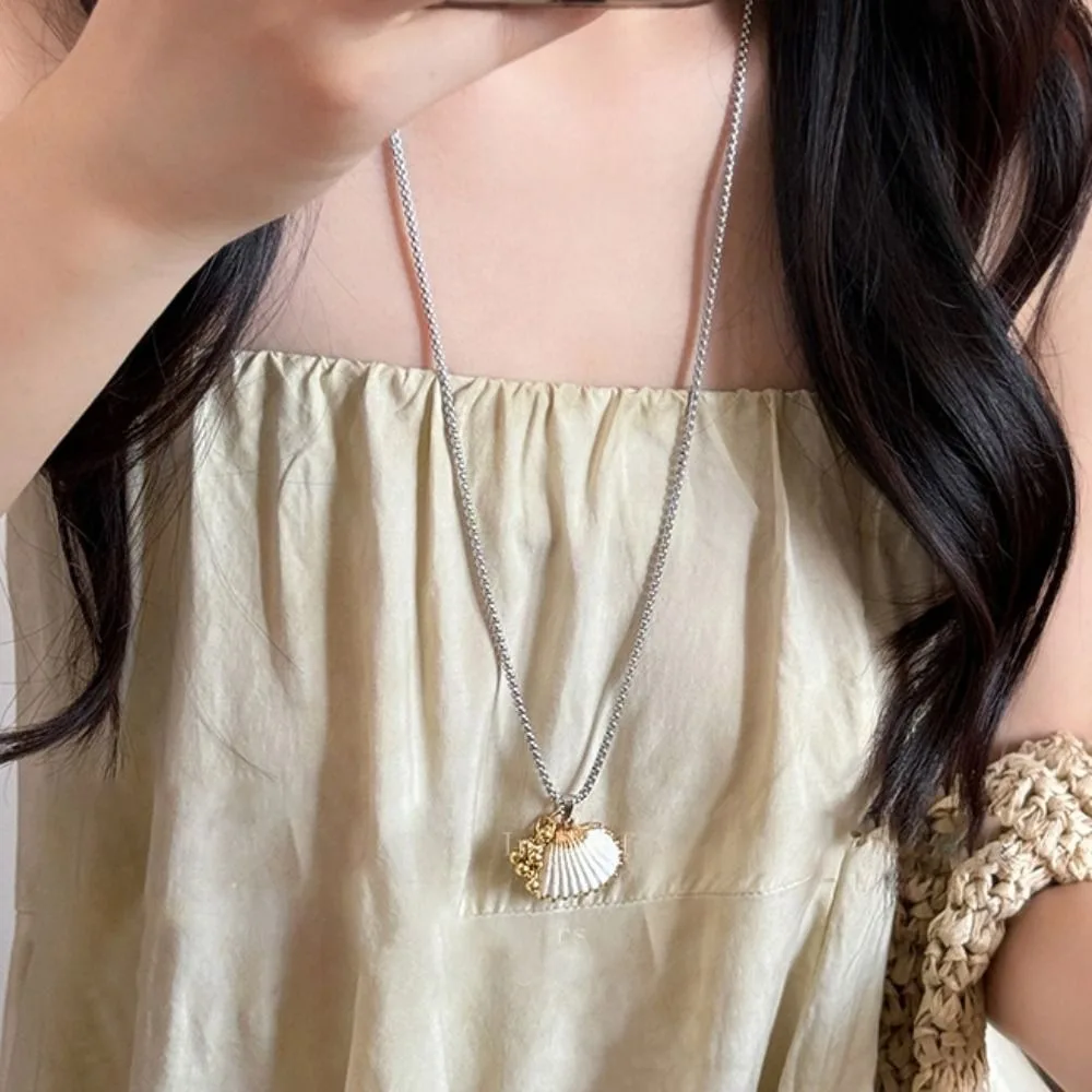 

Creative Sweet Shell Pendant Necklace Scallop Jewelry Conch Clavicle Chain Handmade Colorful Ocean Style Beach Choker Party