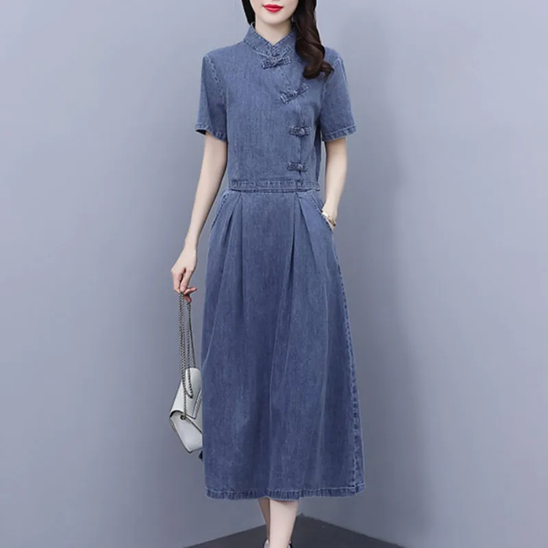 

Denim Dress Suits Women's Summer 2023 New Style Two Piece Set Retro Design Denim T-shirt + Skirt Two piece Set