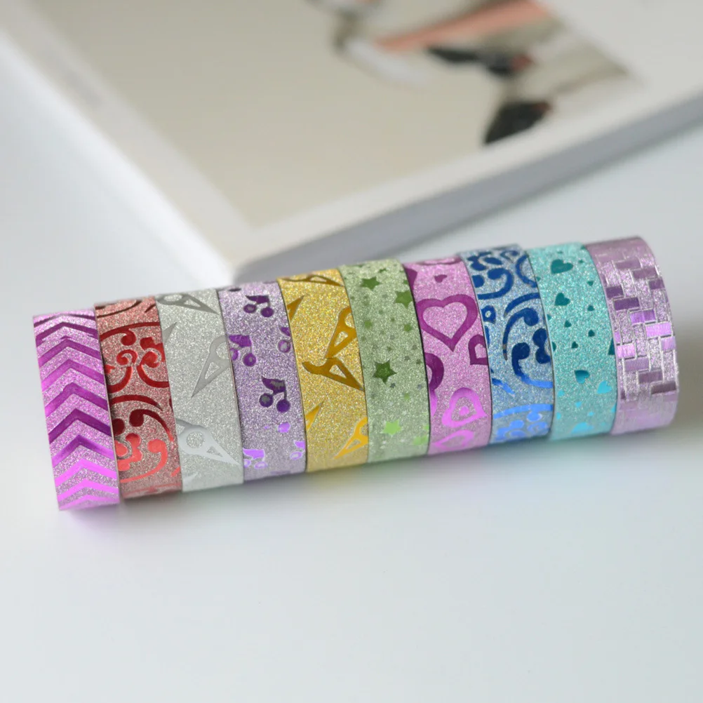 

10 pcs Flashy Decorative Assortment Multi-Design Glitter Craft Tape For Diy Scrapbooking Planner Colorful Sparkle Tape