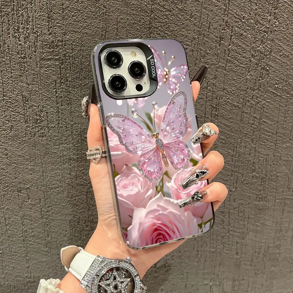 

Rose and Butterfly phone case suitable for iPhone 16 15 14 13 12 11 Pro/Max/Plus anti drop and shockproof back cover