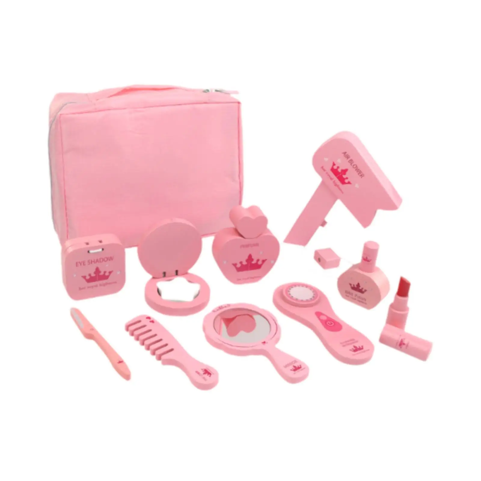 10x Pretend Make-up Kits Houten Schoonheidssalon Speelgoed Set met Opbergtas Fijne Motoriek Mode Prinses Verkleed voor Kleine Meisjes