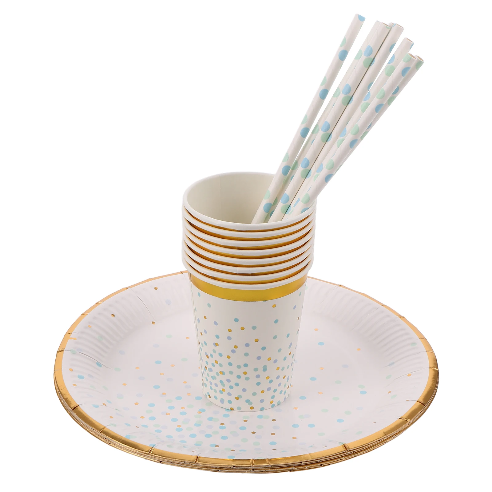 

24 Pcs Disposable Tableware Set Blue Paper Plates Cups Straws Party Supplies Tea Gathering Picnic Banquet Fruit Plates Baby