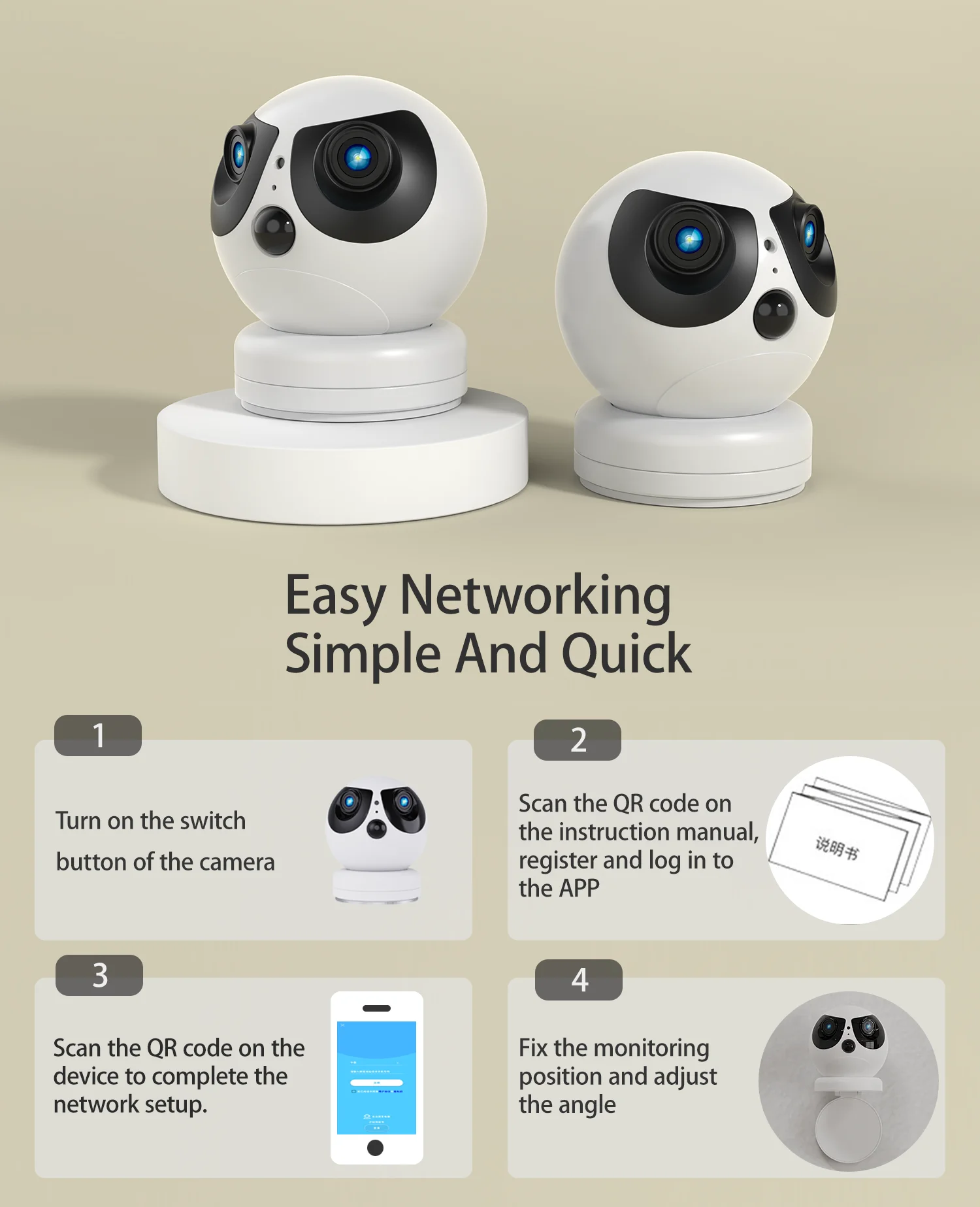 

M8 AI Smart Home Indoor Wide-angle Binocular Camera WIFI Baby Monitor IR Night Vision HD 265 Motion Detection Camcorder CCTV CAM