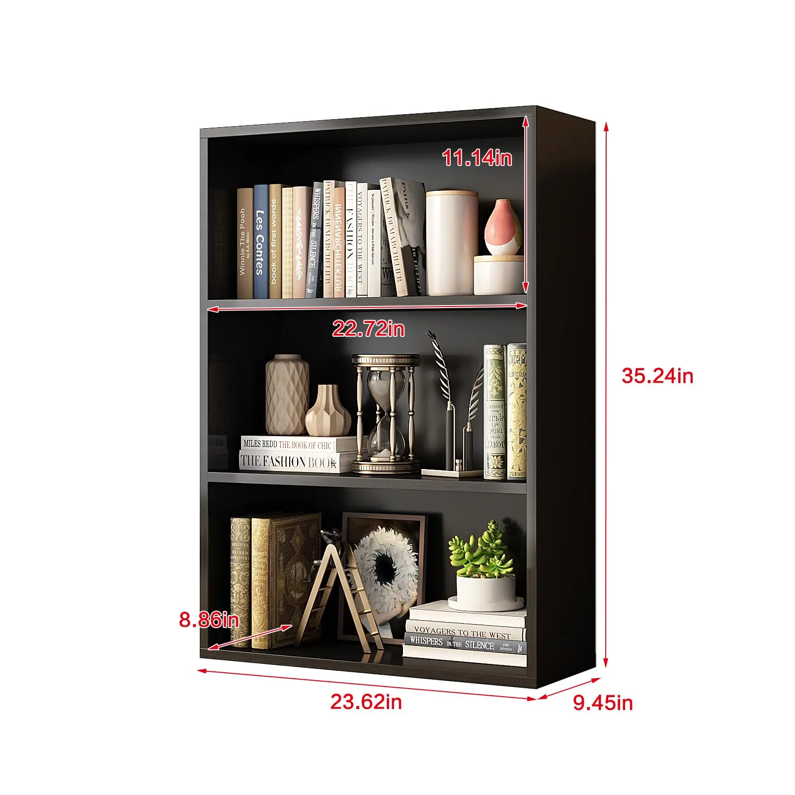 3 Tiers Open Shelf Bookcase, Stylish and Functional Bookshelf, Storage Organizer Shelving for Home, Office, Living Room, Black